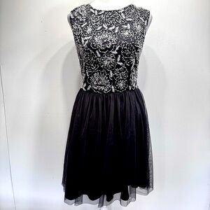 Black Dress Beaded Sequins Bodice Tulle Mesh Skirt Party Cutout Back Whimsigoth